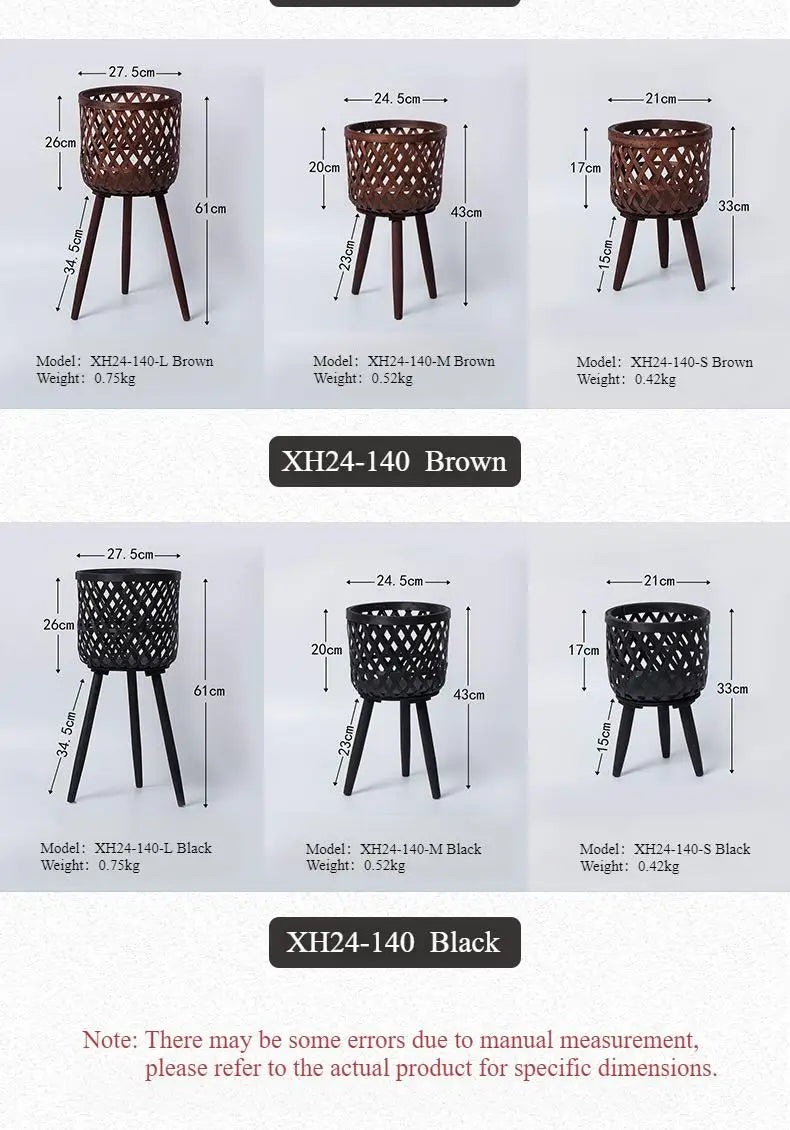 籐製植木鉢・手作り木製・ハイフット・フラワースタンド