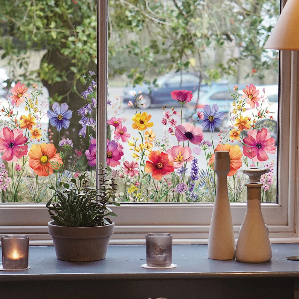 おしゃれなフラワー柄ウィンドウフィルム(静電気吸着タイプ)