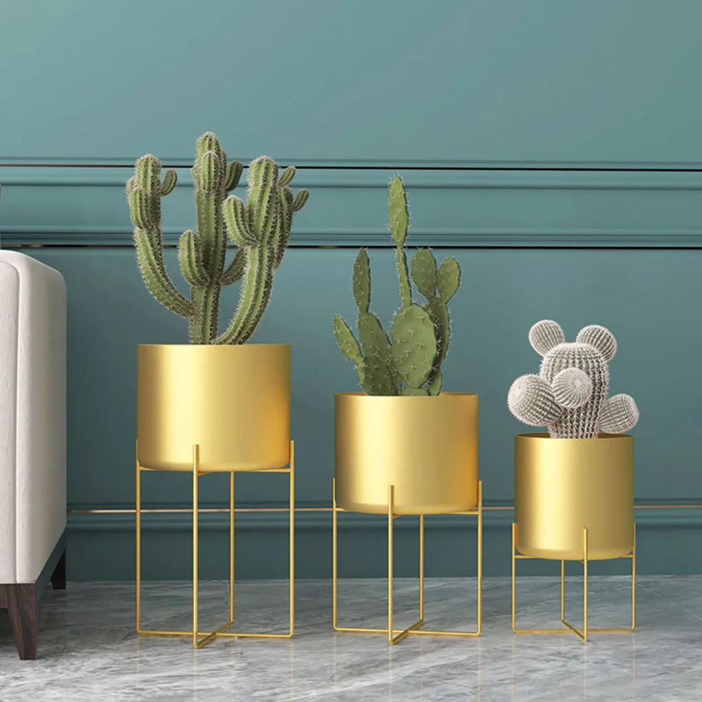 ゴールドプラントスタンド・ポットライト付き・高級ラック・フロアタイプ