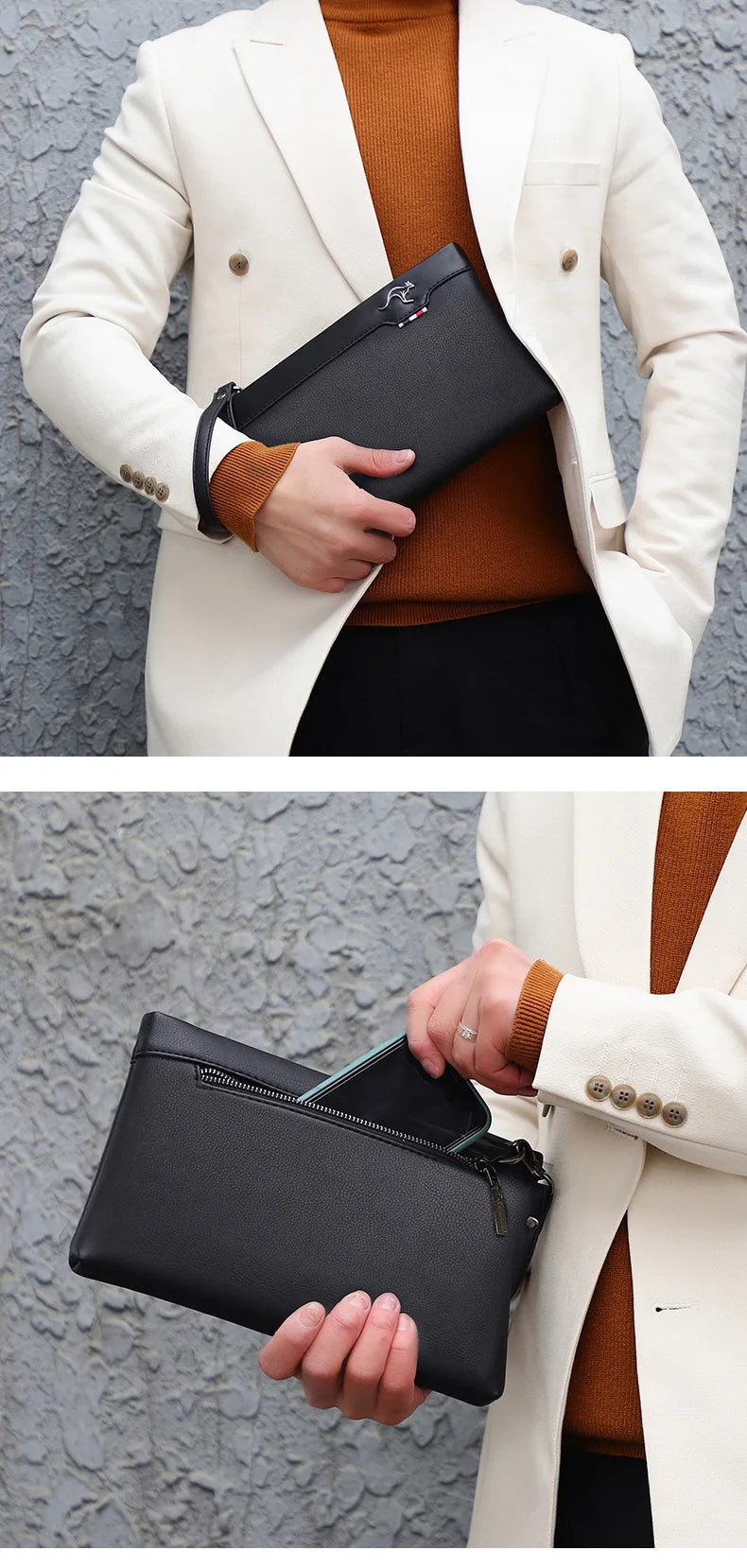 |イベント・ノベルティ用品 | メンズPUレザークラッチバック | W26cm×H17cm×D3cm