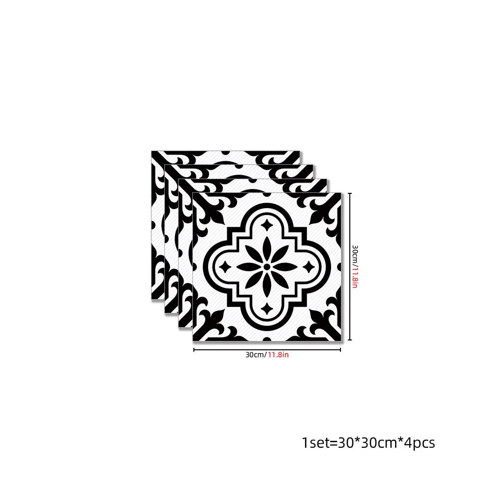 DIYフロアシート モノトーンモダン柄タイル風 ステッカー 4枚入 パターン