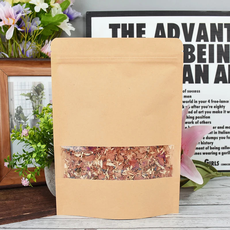 |ノベルティ用品 |透明 窓・ジッパー付きクラフト紙袋 10個セット