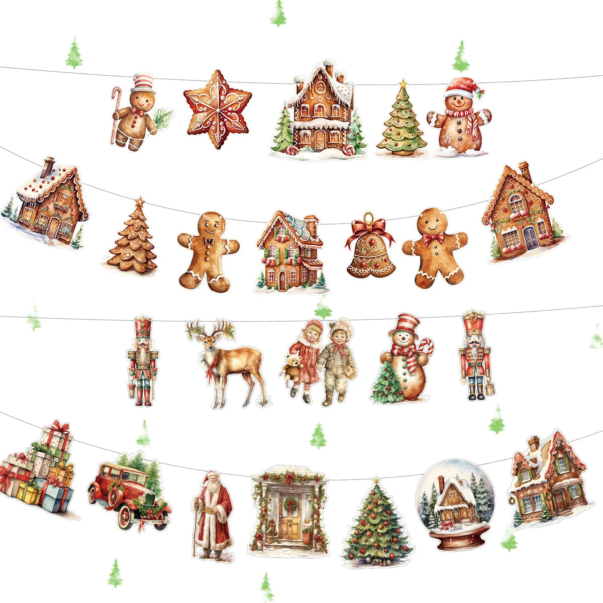 【クリスマス・パーティー装飾】ジンジャーマン 紙製オーナメント( 1セット)