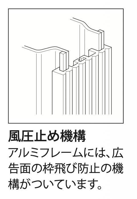 アルミLED突出看板 AD-5215T-LED 広告面の枠飛び防止用風圧止め機構