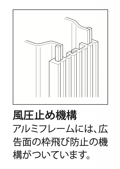 アルミLED突出看板 AD-5515T-LED 広告面の枠飛び防止用風圧止め機構