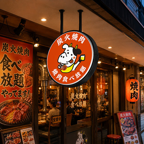 丸型LED吊り下げ看板 商品画像|焼肉店向けデザイン|誉PRINTING