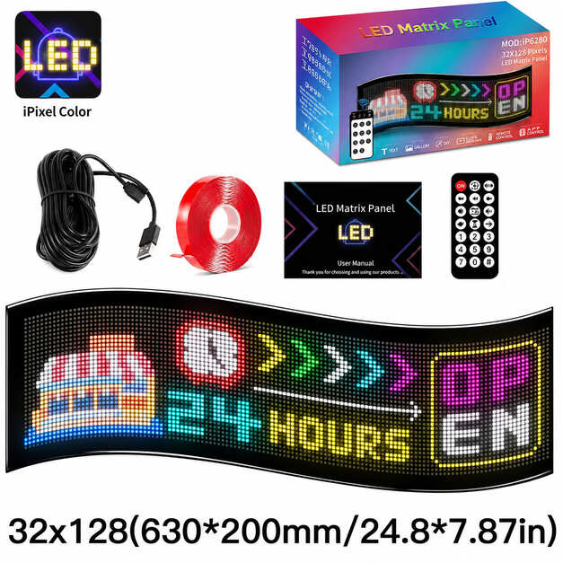 LED電光掲示板 2段でメニュー表示 ラージ|32×128・約63cm幅 フレキシブルデジタルサイネージ