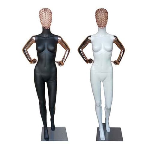 ワイヤーヘッド 女性マネキン【ゴールドクローム×ブラック/ホワイト】06|誉PRINTING