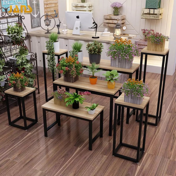 花屋の鉢植えのためのカスタム木製フラワーディスプレイスタンド、ハンドバッグ靴洋服店のためのフラワーディスプレイテーブルラック|誉PRINTING