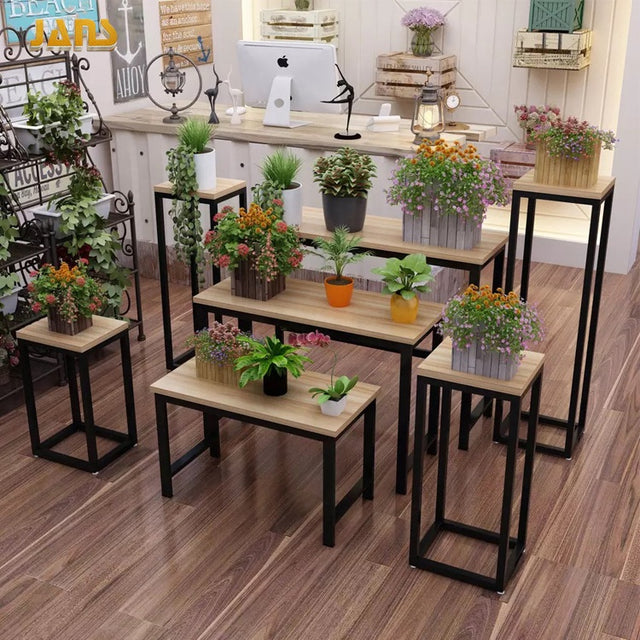 花屋の鉢植えのためのカスタム木製フラワーディスプレイスタンド、ハンドバッグ靴洋服店のためのフラワーディスプレイテーブルラック|誉PRINTING