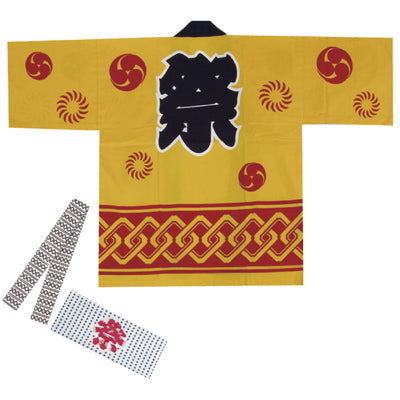 はっぴ(法被)-祭 黄(帯・はちまき付)|誉PRINTING