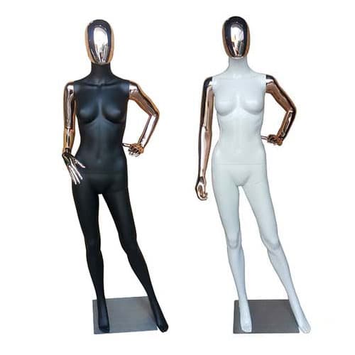 全身 女性マネキン【ゴールドクローム×ブラック/ホワイト】|誉PRINTING