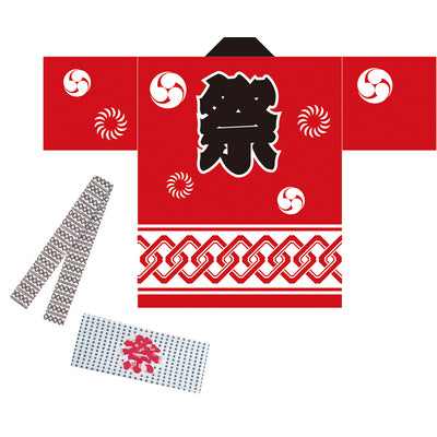 はっぴ(法被)-祭 赤(帯・はちまき付)|誉PRINTING