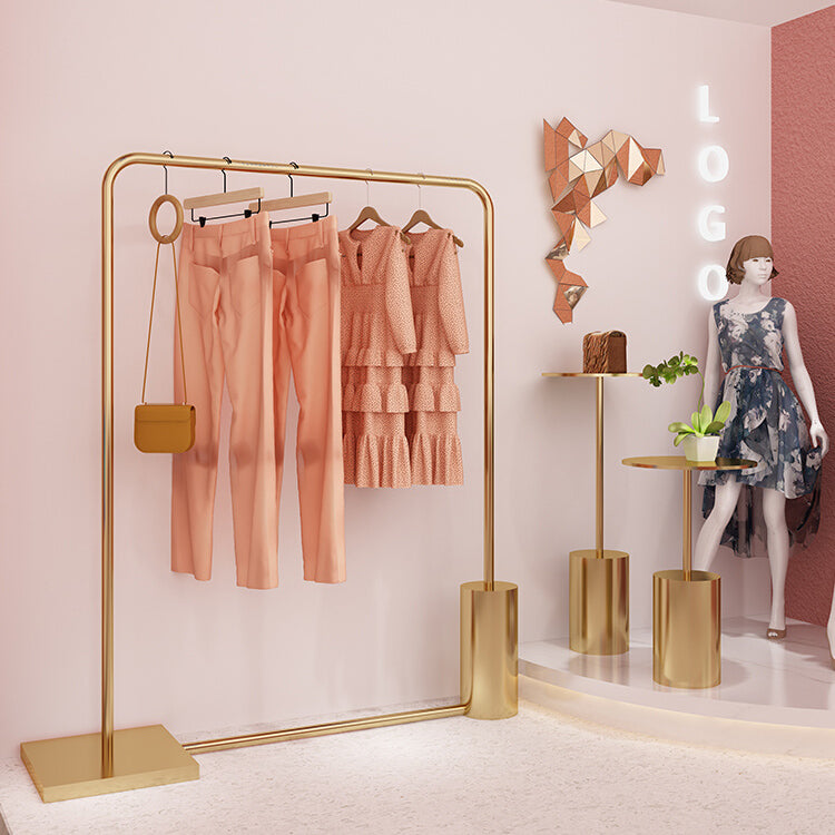 ブティック用工場カスタムゴールドパイプ衣類ラック小売女性衣類店ハンガーディスプレイラック|誉PRINTING