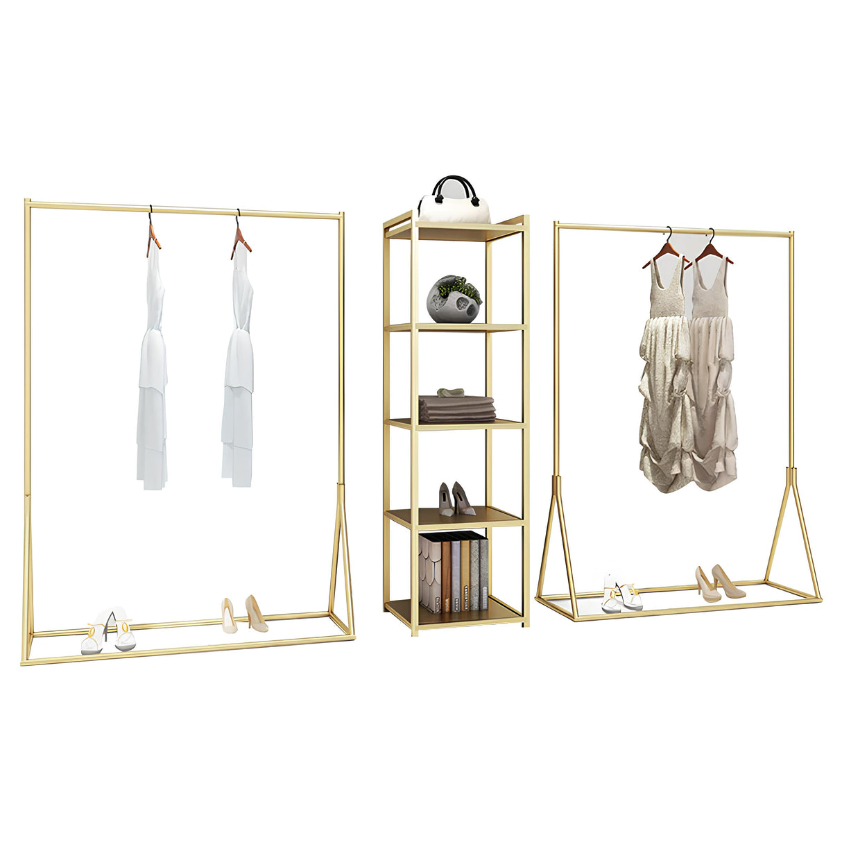 カスタマイズ製モダンゴールドハンガーラック&シェルフ|誉PRINTING