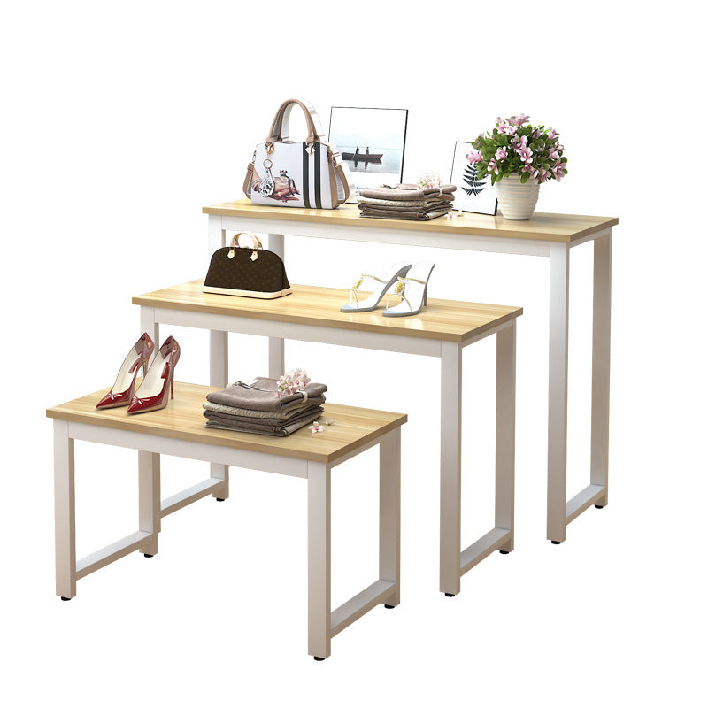 衣料品店小売女性バッグ靴ディスプレイテーブルセットモダンショールームアイアンウッドカウンターテーブル|誉PRINTING