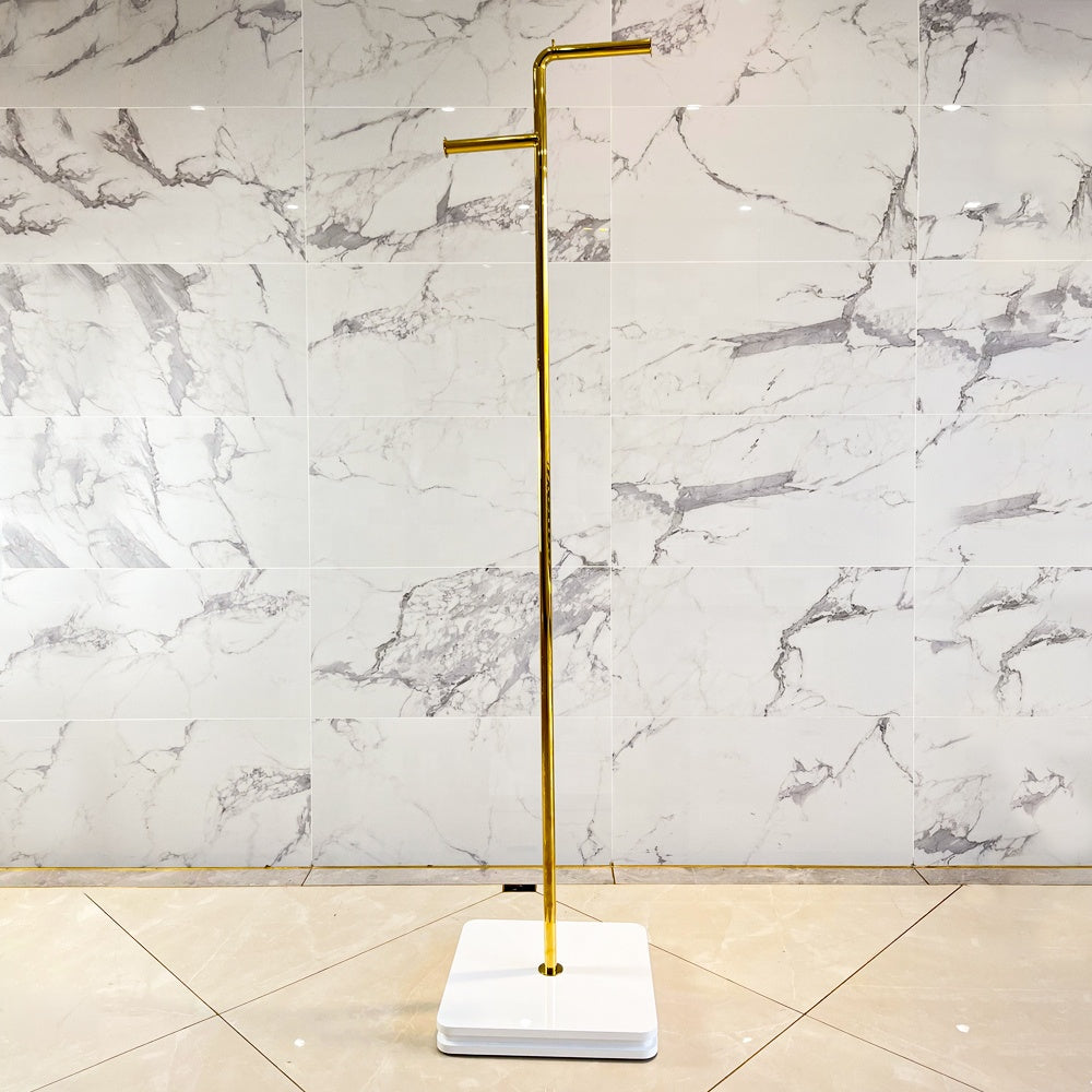 高級ショールームショップフロアスタンドディスプレイ棚女性服店デザイン金属服ゴールドディスプレイスタンド|誉PRINTING
