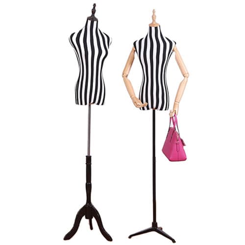 【ストライプデザイン×木製アーム】女性 ハーフボディマネキン|誉PRINTING