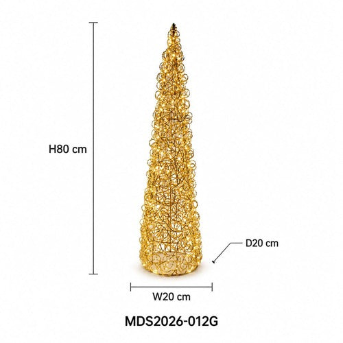 LEDコーン型クリスマスツリーオブジェ 80cm ゴールド装飾 サイズ・寸法画像|誉PRINTING