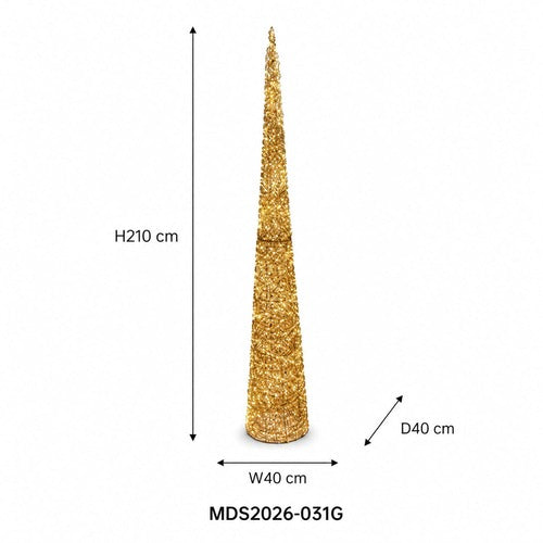 LEDコーン型クリスマスツリーオブジェ 210cm ゴールド装飾 サイズ・寸法画像|誉PRINTING