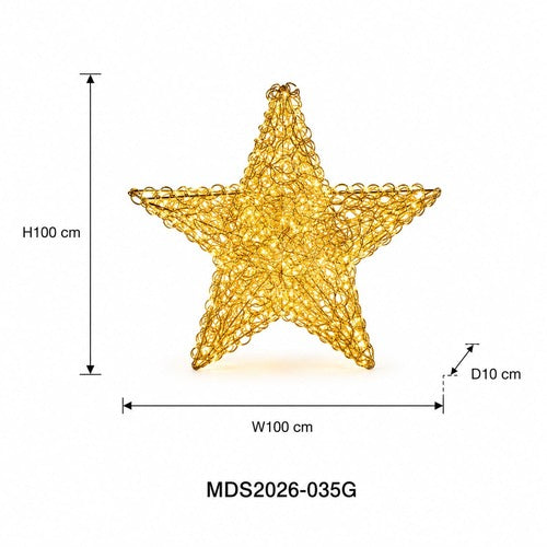星型LEDライトオブジェ 100cm ゴールド装飾 サイズ・寸法画像|誉PRINTING
