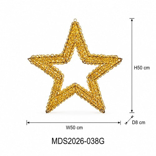 PET製吊り下げLEDデコレーションスター 50cm ゴールド 温白色 サイズ・寸法画像|誉PRINTING