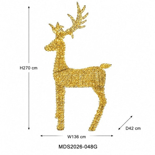 大型LEDトナカイオブジェ 270cm ゴールド装飾 サイズ・寸法画像|誉PRINTING