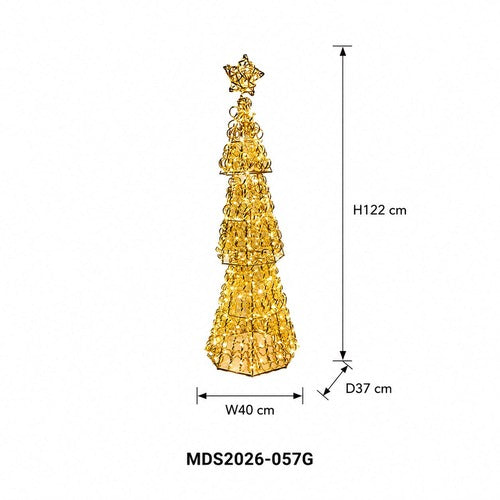 LEDクリスマスツリーオブジェ 122cm 星付き ゴールド装飾 サイズ・寸法画像|誉PRINTING