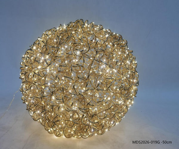 球体型LEDライトオブジェ 50cm ゴールド装飾 点灯イメージ|誉PRINTING