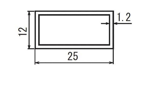 補助用角パイプ 1.2×12×25mm L2450mm 10本セット 断面寸法図|誉PRINTING