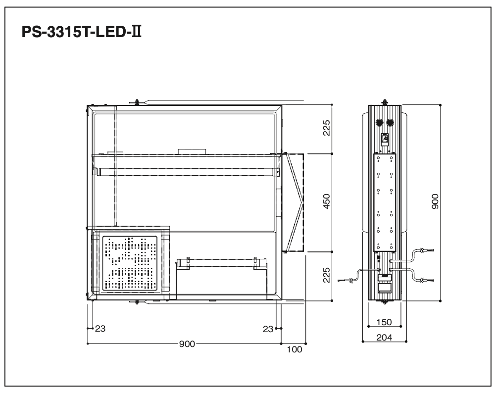 PS-3315T-LED-II 満空表示付きLEDパーキングサイン 内部構造・取付寸法図