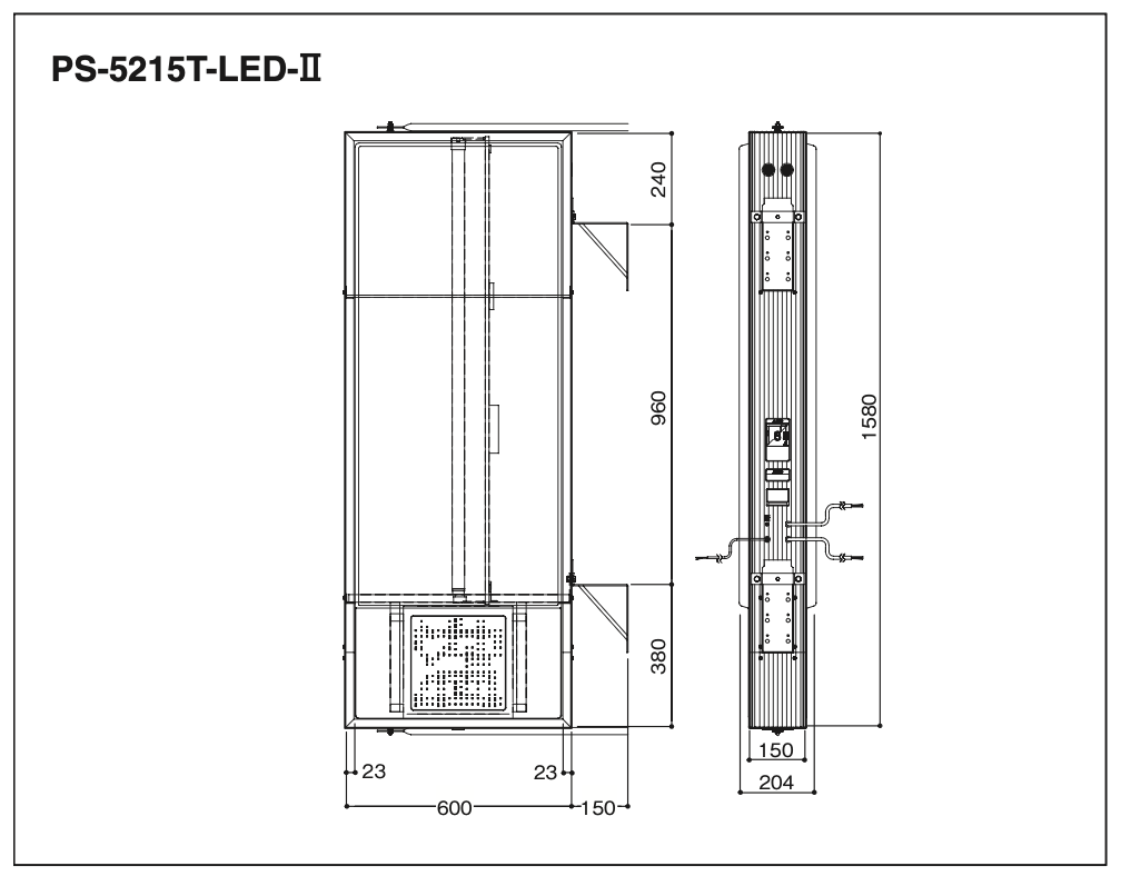 PS-5215T-LED-II 満空表示付きLEDパーキングサイン 内部構造・取付寸法図