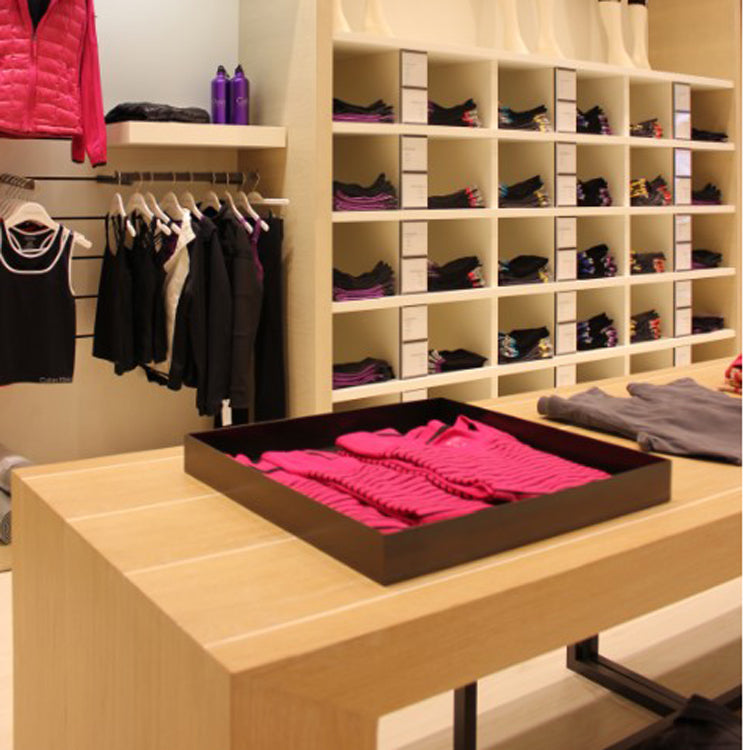 カスタム木製小売衣類ディスプレイラックテーブルスタンド|誉PRINTING