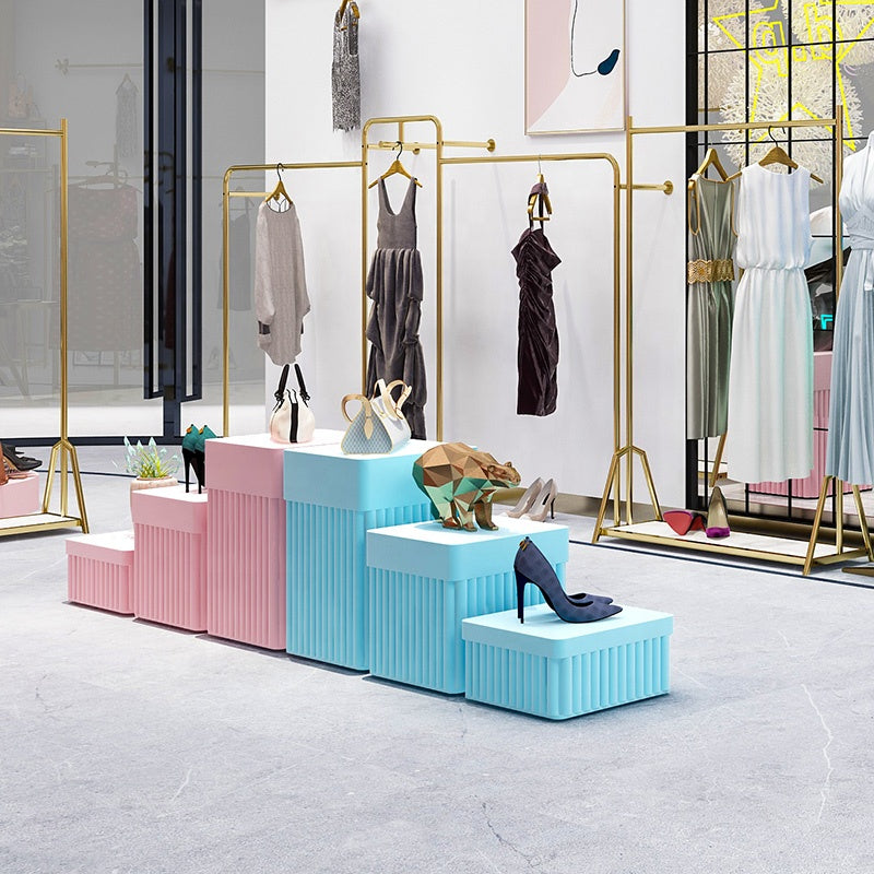 衣料品店のディスプレイラックステンレス鋼の洋服スタンド衣料品のディスプレイスタンド衣料品店の女性のためのゴールドディスプレイラック|誉PRINTING