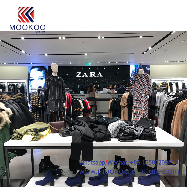 ZARAの鉄スプレー付き高低ディスプレイテーブル小売衣料品店のホットセール靴と服|誉PRINTING