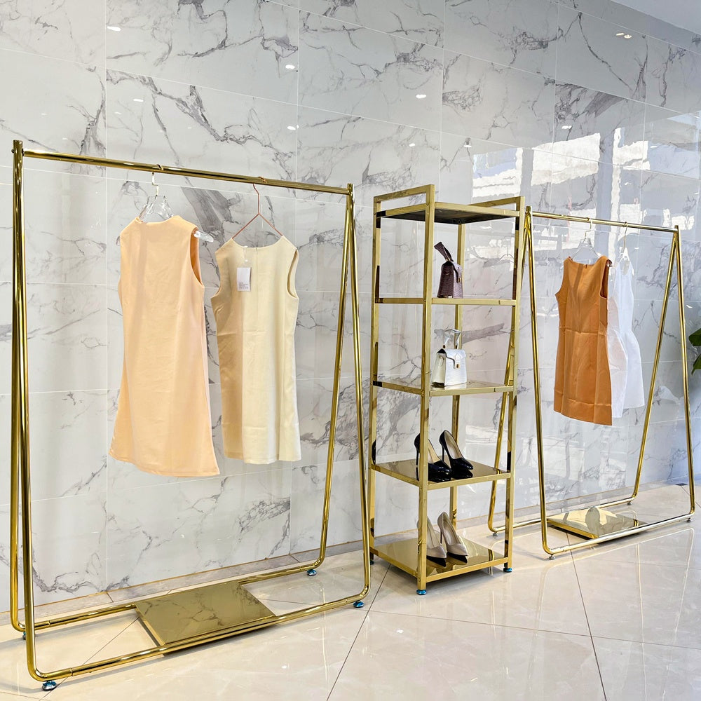 ブティックゴールド服ウォールラックネスティングテーブル服棚衣服ディスプレイラック衣料品店家具|誉PRINTING