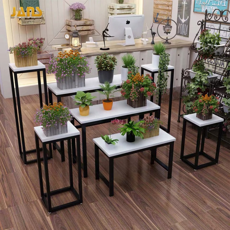 花屋の鉢植えのためのカスタム木製フラワーディスプレイスタンド、ハンドバッグ靴洋服店のためのフラワーディスプレイテーブルラック|誉PRINTING