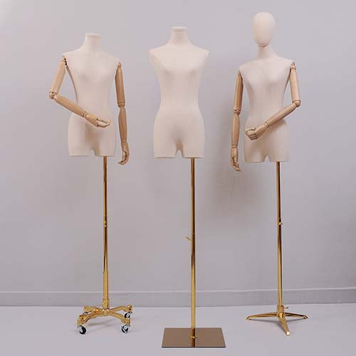 【リネン素材×木製アーム】ドレスフォーム 女性ハーフボディマネキン|誉PRINTING