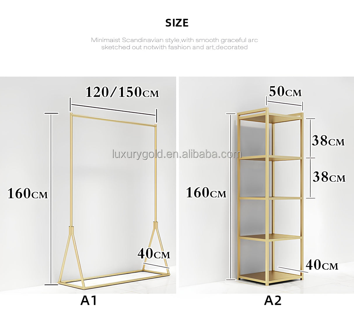 カスタマイズ製モダンゴールドハンガーラック&シェルフ|誉PRINTING