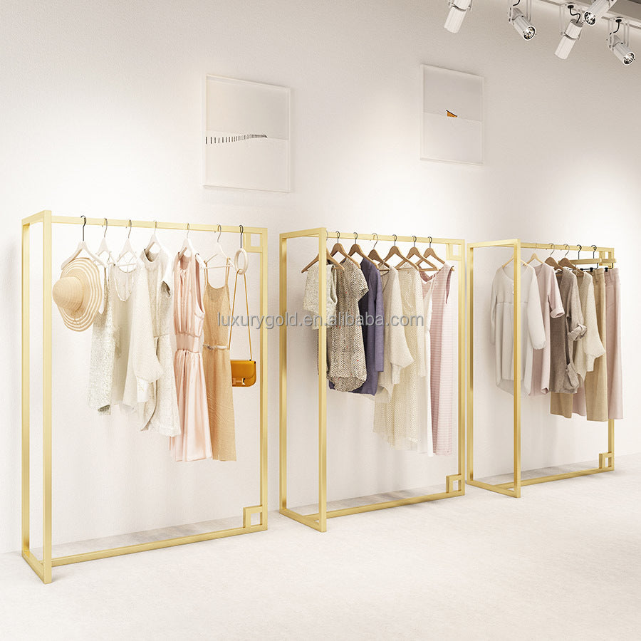 クロスショップ北欧ラグジュアリーゴールドステンレススチールフロアスタンドホルダーハイヘビーデューティー商業衣料品店ディスプレイラック|誉PRINTING
