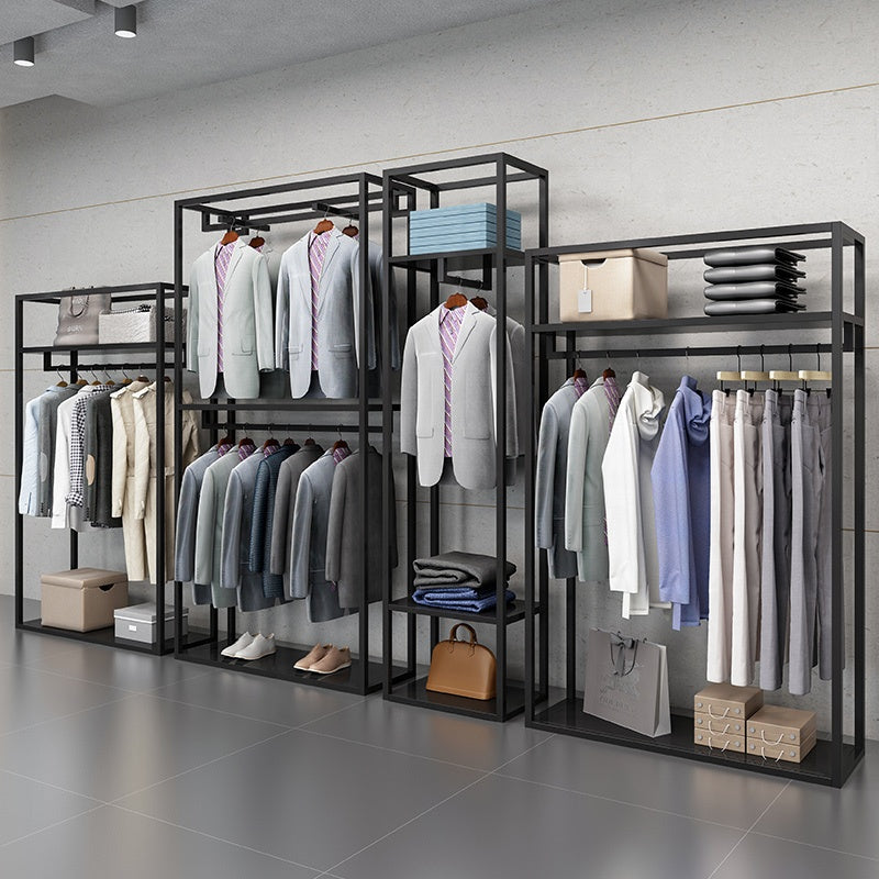 高級衣料品店衣料品店クロームメッキステンレス鋼光沢のあるゴールドブラック男性と女性の服のディスプレイスタンド|誉PRINTING