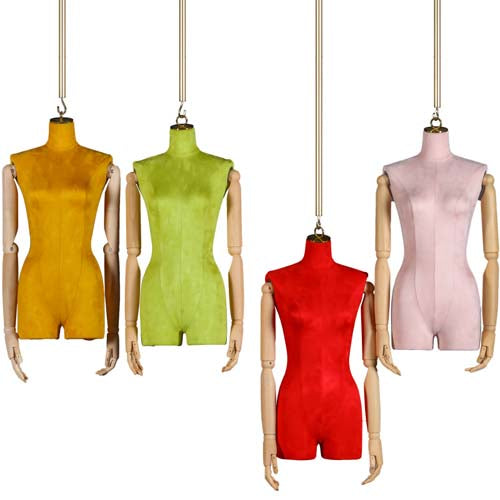 【ベルベット素材×木製アーム】ハンギングマネキン (ハーフボディ女性)|誉PRINTING