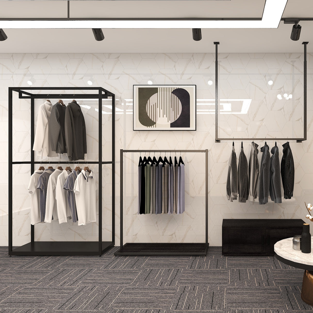 着地スタイルの最高品質のカスタマイズ可能なデザインの衣料品店ディスプレイラック|誉PRINTING