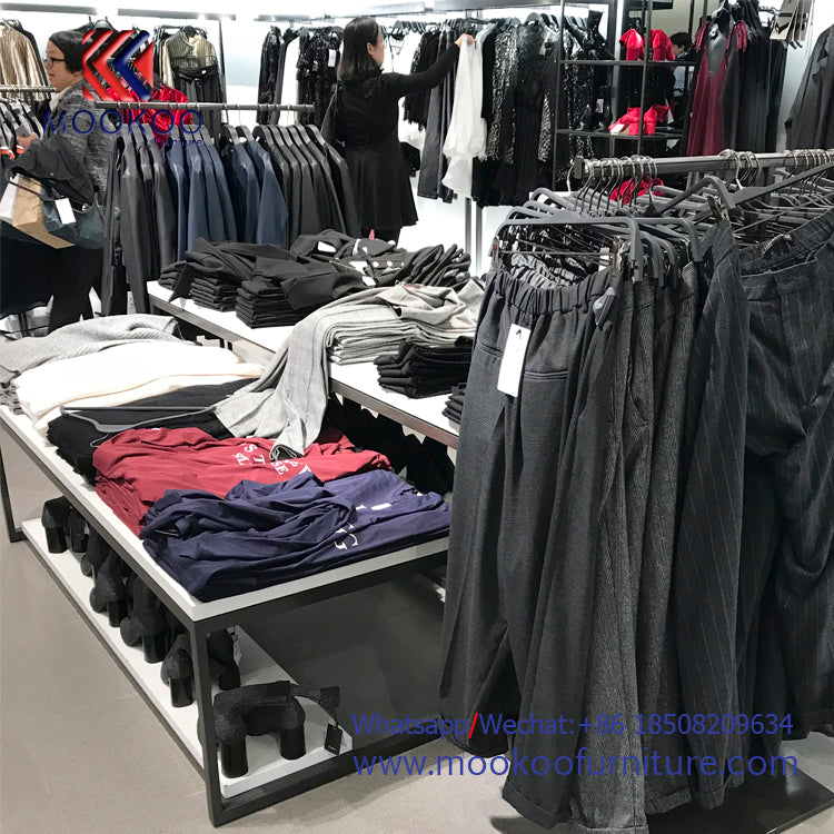 ZARAの鉄スプレー付き高低ディスプレイテーブル小売衣料品店のホットセール靴と服|誉PRINTING