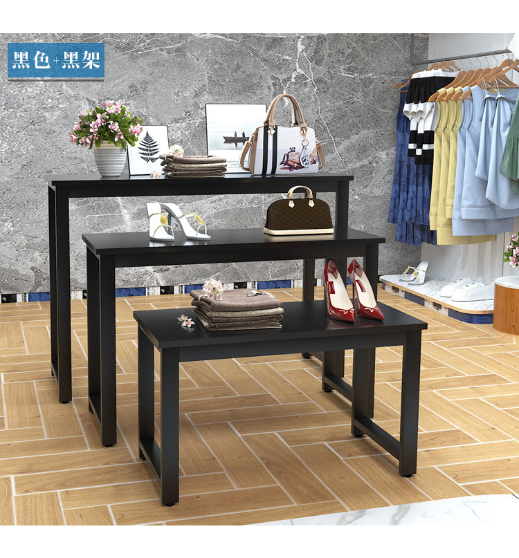 衣料品店小売女性バッグ靴ディスプレイテーブルセットモダンショールームアイアンウッドカウンターテーブル|誉PRINTING