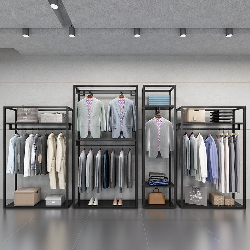 高級衣料品店衣料品店クロームメッキステンレス鋼光沢のあるゴールドブラック男性と女性の服のディスプレイスタンド|誉PRINTING