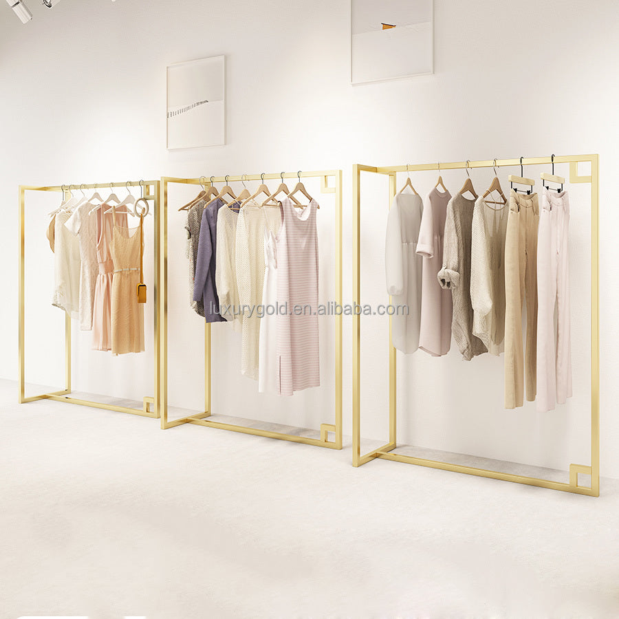 クロスショップ北欧ラグジュアリーゴールドステンレススチールフロアスタンドホルダーハイヘビーデューティー商業衣料品店ディスプレイラック|誉PRINTING