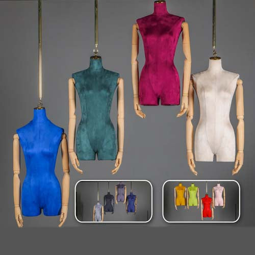 【ベルベット素材×木製アーム】ハンギングマネキン (ハーフボディ女性)|誉PRINTING