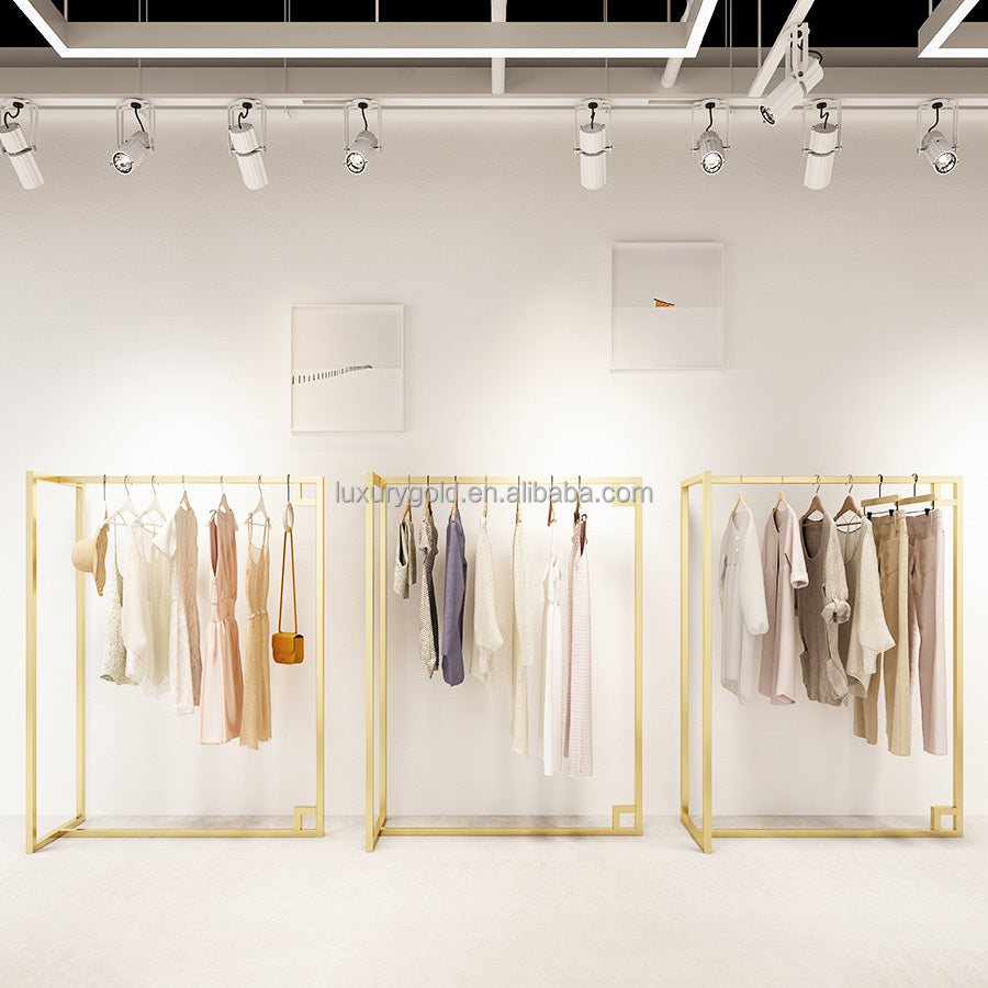 クロスショップ北欧ラグジュアリーゴールドステンレススチールフロアスタンドホルダーハイヘビーデューティー商業衣料品店ディスプレイラック|誉PRINTING
