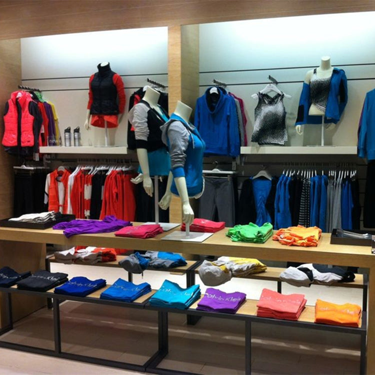 カスタム木製小売衣類ディスプレイラックテーブルスタンド|誉PRINTING